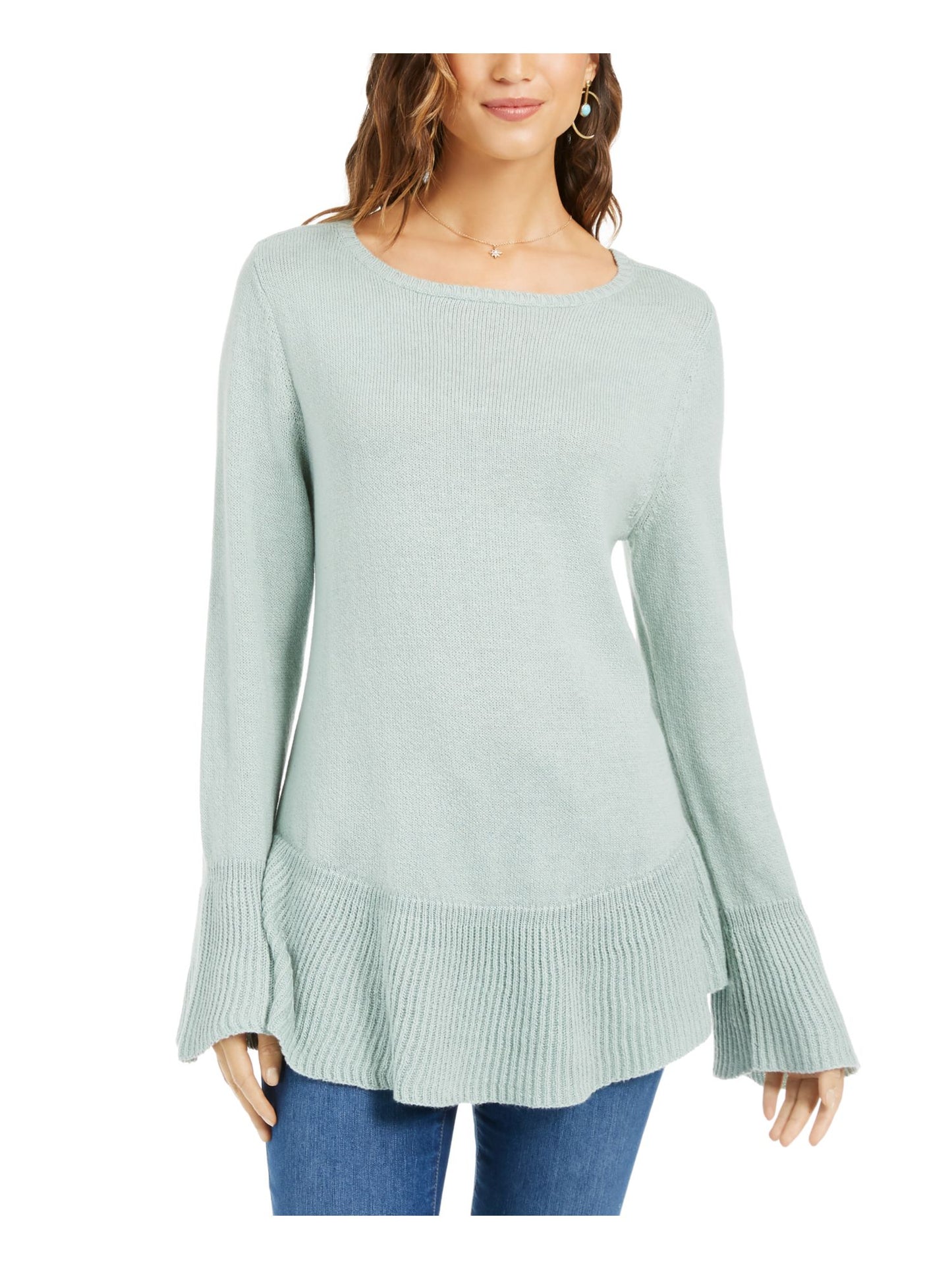 Blusa feminina com estampa canelada e gola redonda, manga comprida, tamanho pequeno e verde, estilo &amp; co