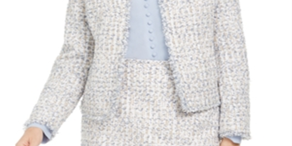 Jaqueta Calvin Klein Feminina de Tweed com Frente Aberta, Combinação Branca, Tamanho 2