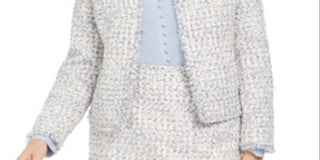 Jaqueta Calvin Klein Feminina de Tweed com Frente Aberta, Combinação Branca, Tamanho 2