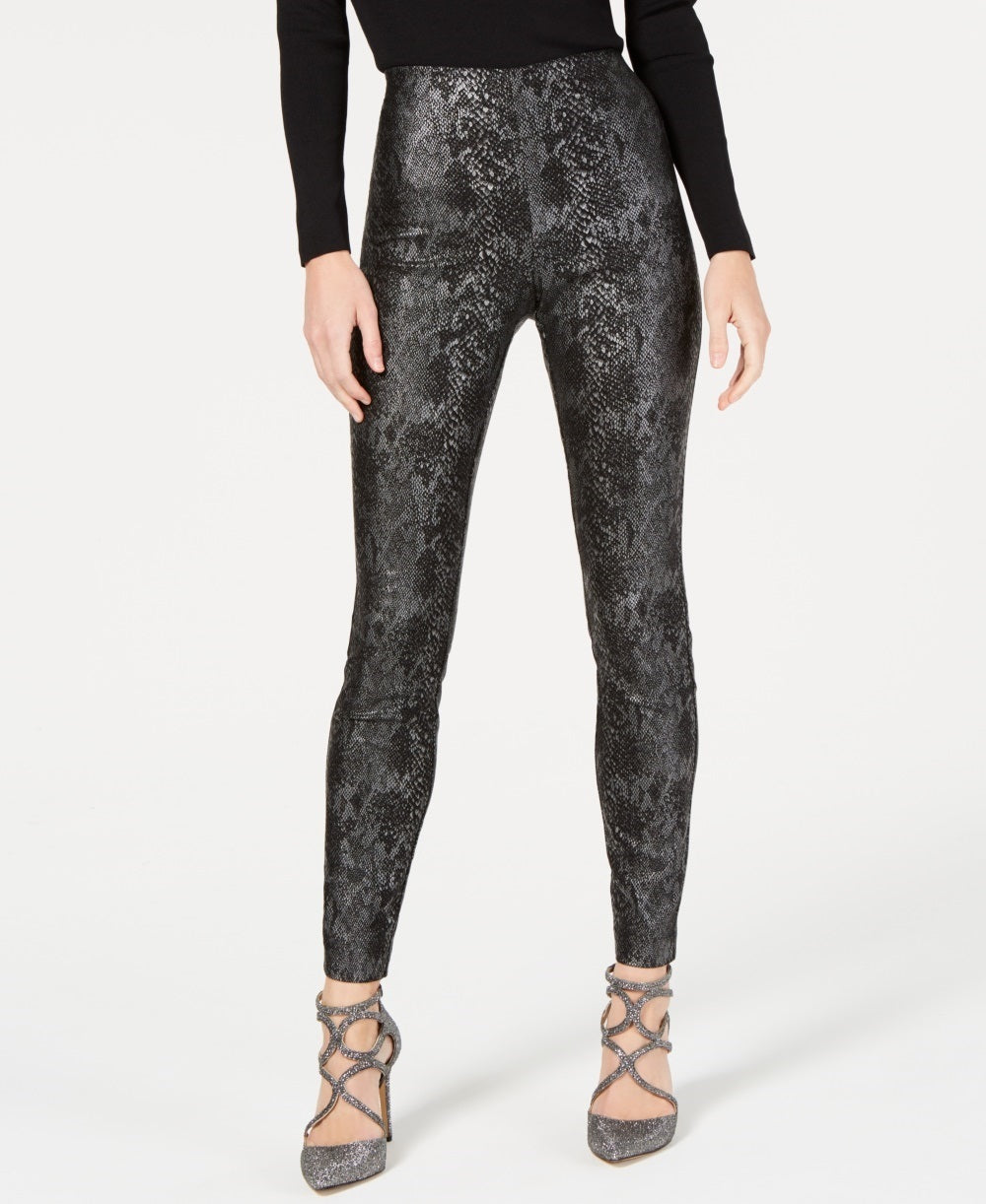 Calça skinny feminina plus size com acabamento metálico e estampado INC International Concepts, preta, tamanho 18