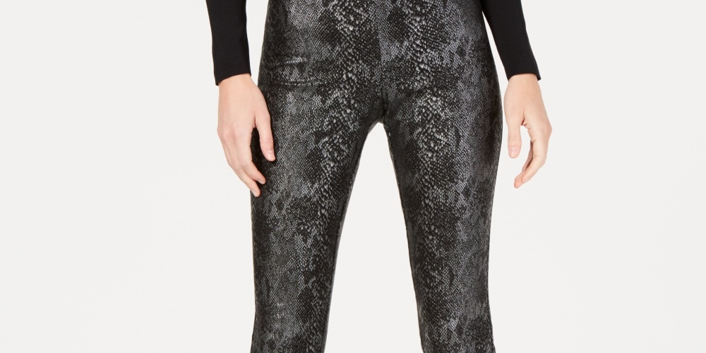 Calça skinny feminina plus size com acabamento metálico e estampado INC International Concepts, preta, tamanho 18