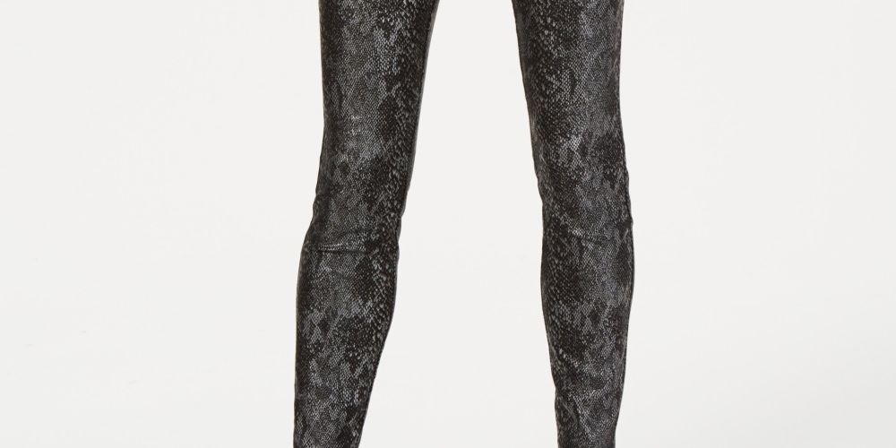 Calça skinny feminina plus size com acabamento metálico e estampado INC International Concepts, preta, tamanho 18