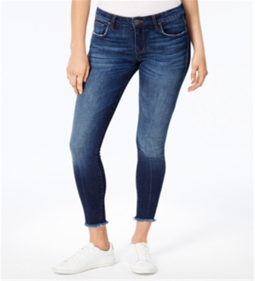 Calça jeans skinny feminina Emma de cintura média e bainha desfiada, tamanho 27, azul, STS Blue