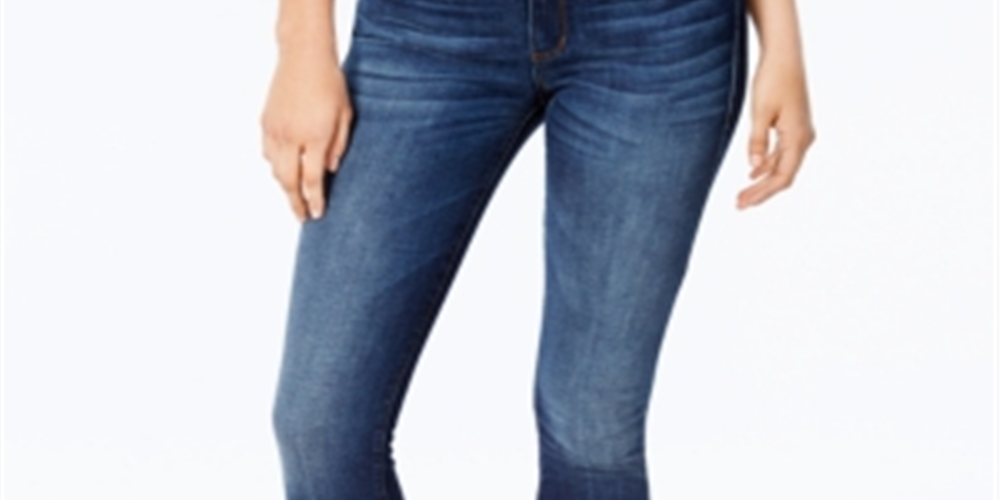 Calça jeans skinny feminina Emma de cintura média e bainha desfiada, tamanho 27, azul, STS Blue
