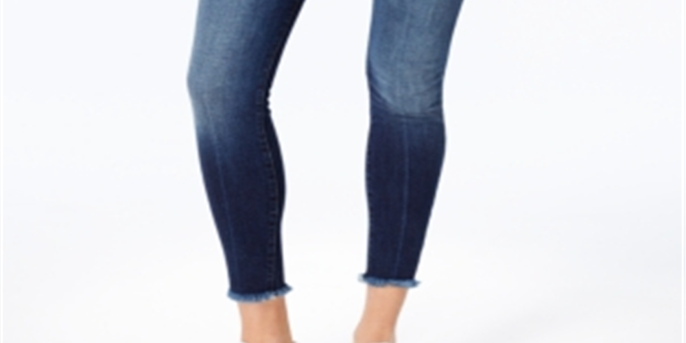 Calça jeans skinny feminina Emma de cintura média e bainha desfiada, tamanho 27, azul, STS Blue