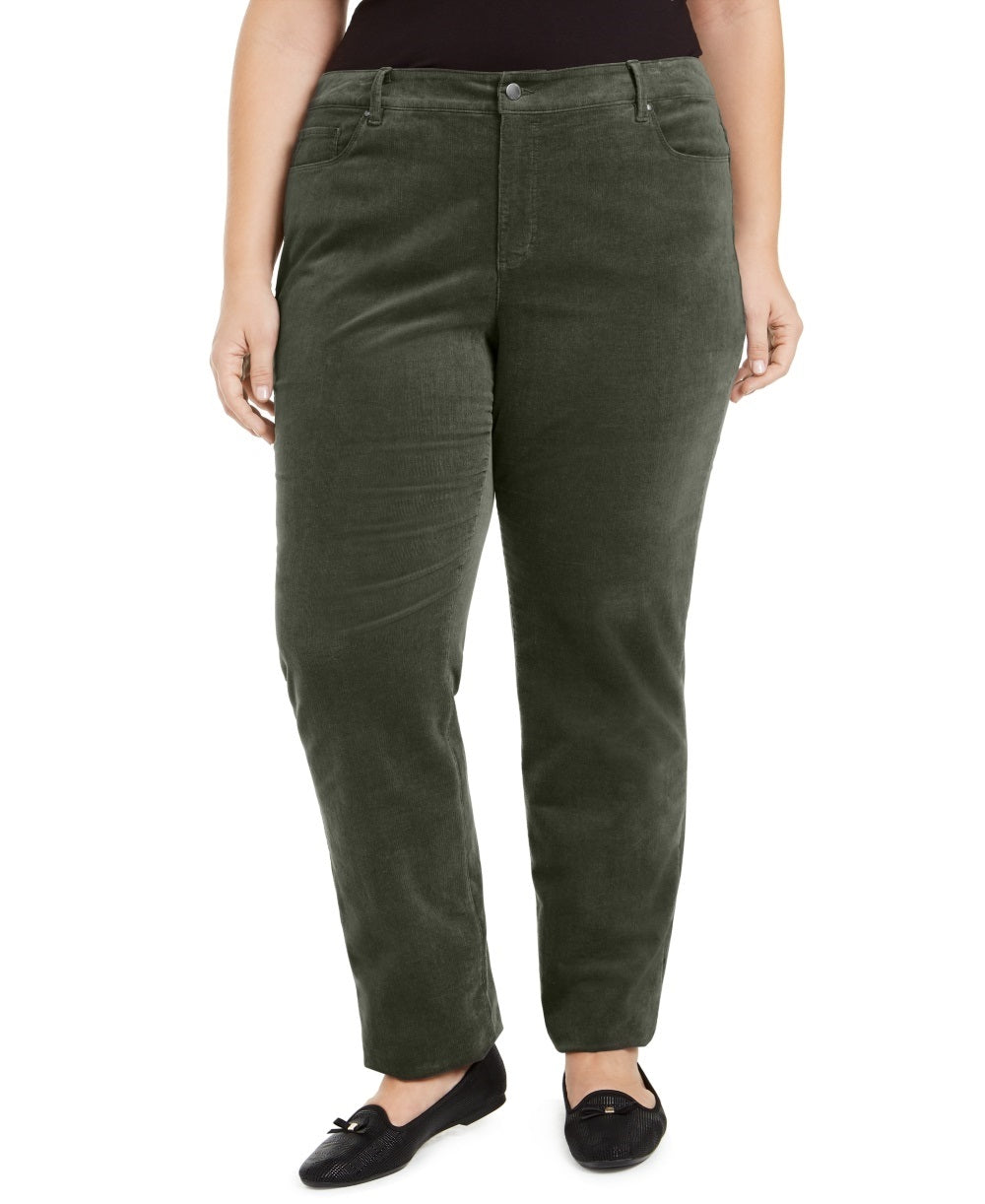 Calça jeans feminina plus size Lexington Tummy Control de veludo cotelê verde tamanho SP da Charter Club