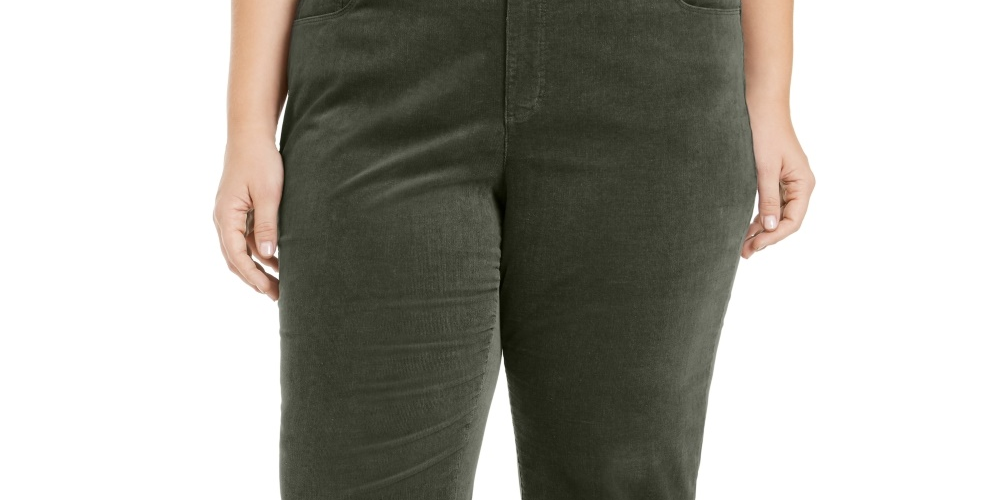 Calça jeans feminina plus size Lexington Tummy Control de veludo cotelê verde tamanho SP da Charter Club