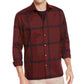 Camisa xadrez masculina Alfani Borgonha manga comprida ajuste clássico botões casual vermelho tamanho médio