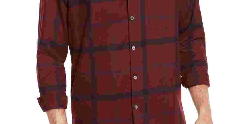 Camisa xadrez masculina Alfani Borgonha manga comprida ajuste clássico botões casual vermelho tamanho médio