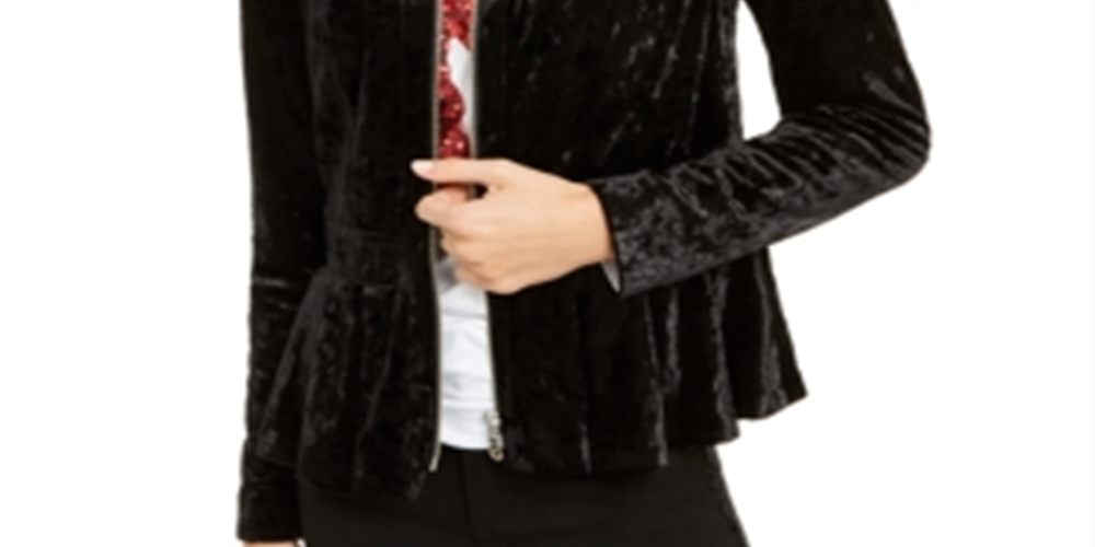 INC International Concepts Feminino Veludo Amassado Peplum Preto Tamanho Pequeno Pequeno