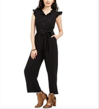Macacão feminino Monteau com babados, preto, tamanho pequeno M