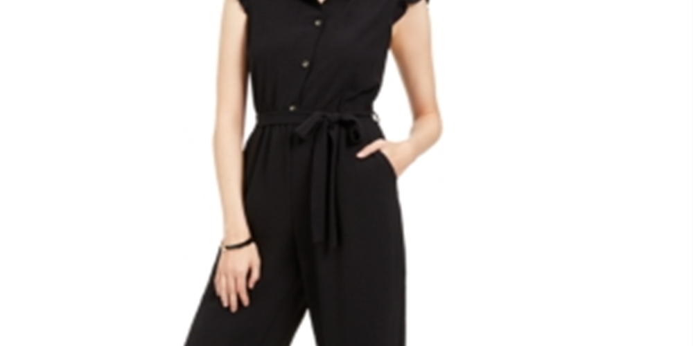 Macacão feminino Monteau com babados, preto, tamanho pequeno M