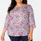 Camiseta feminina Charter Club Plus Cotton estampada com manga 3/4, verde, tamanho 2X