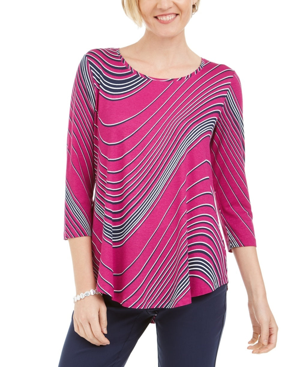 Camiseta feminina com estampa de redemoinho e manga 3/4 da coleção JM, rosa, tamanho XX-G
