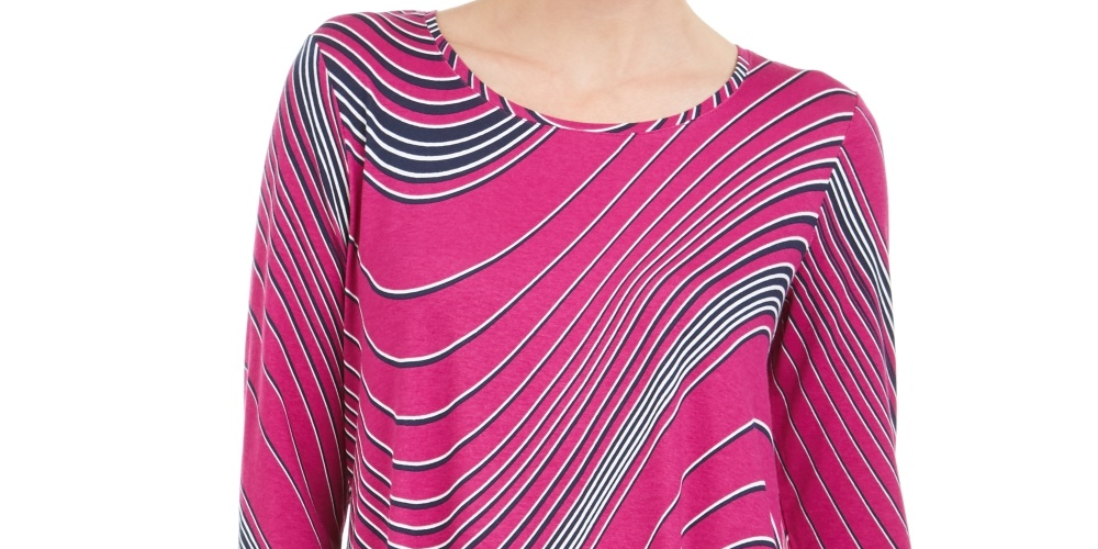 Camiseta feminina com estampa de redemoinho e manga 3/4 da coleção JM, rosa, tamanho XX-G