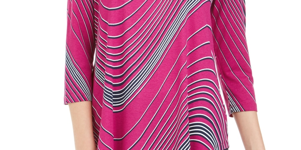 Camiseta feminina com estampa de redemoinho e manga 3/4 da coleção JM, rosa, tamanho XX-G