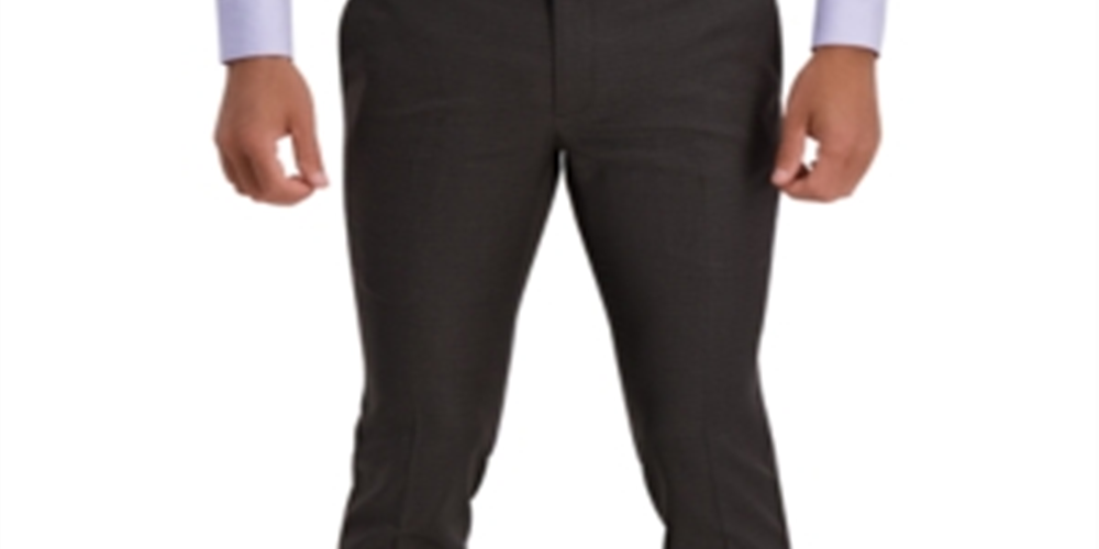 Calça social masculina Reaction Kenneth Cole, micro stretch, pied-de-poule, skinny fit, cós flexível, frente lisa, marrom, tamanho 29x30