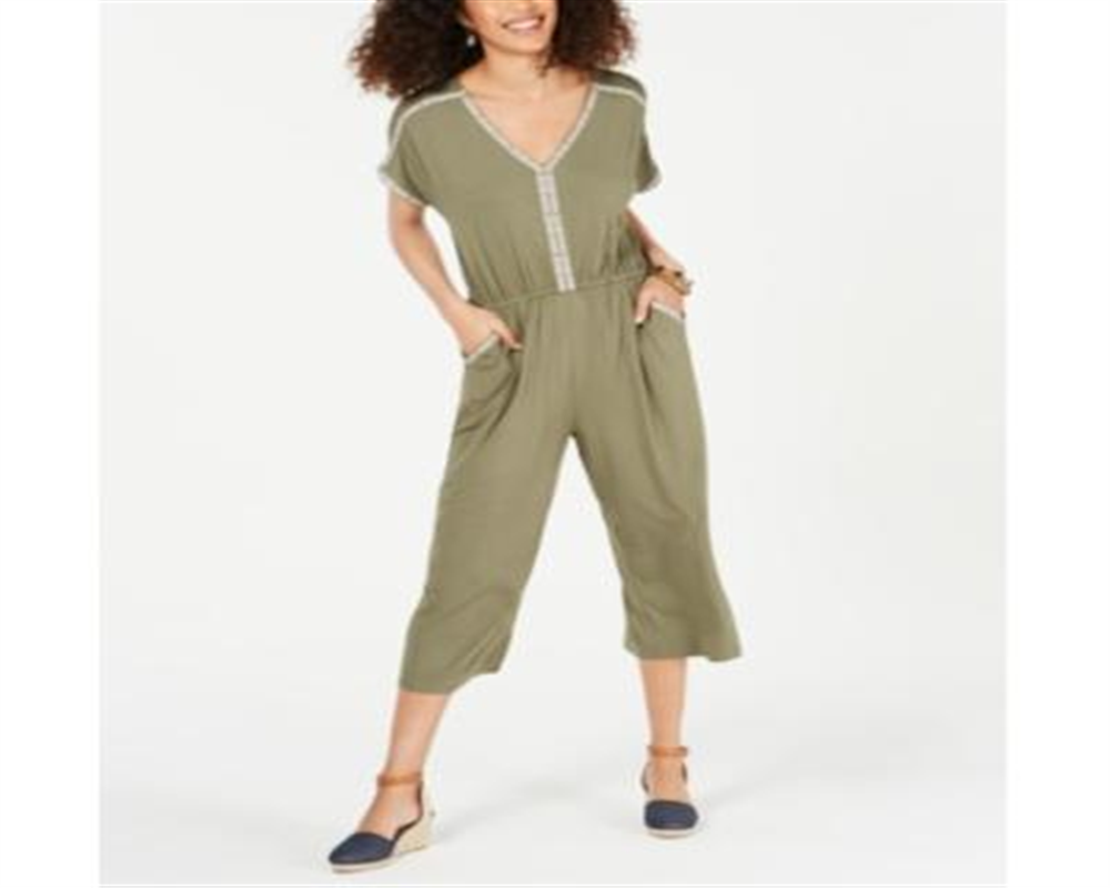 Macacão curto bordado feminino Style &amp; Co, verde, tamanho Petit XL