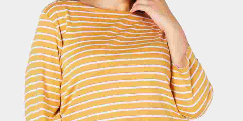 Charter Club Top feminino listrado plus size com decote canoa, amarelo, tamanho 2X
