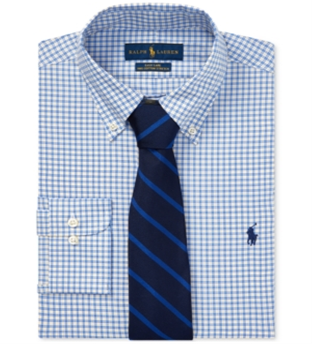 Camisa social masculina Ralph Lauren xadrez de algodão azul tamanho 14,5 x 32-33