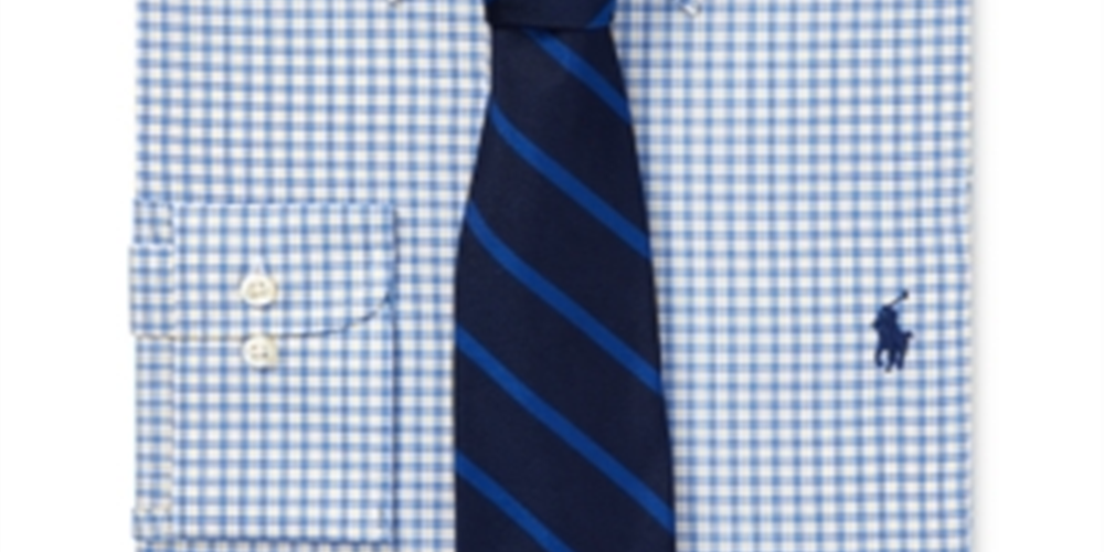 Camisa social masculina Ralph Lauren xadrez de algodão azul tamanho 14,5 x 32-33