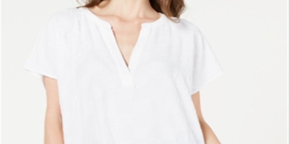 Blusa texturizada com decote em V feminina Alfani, branca, tamanho pequeno médio