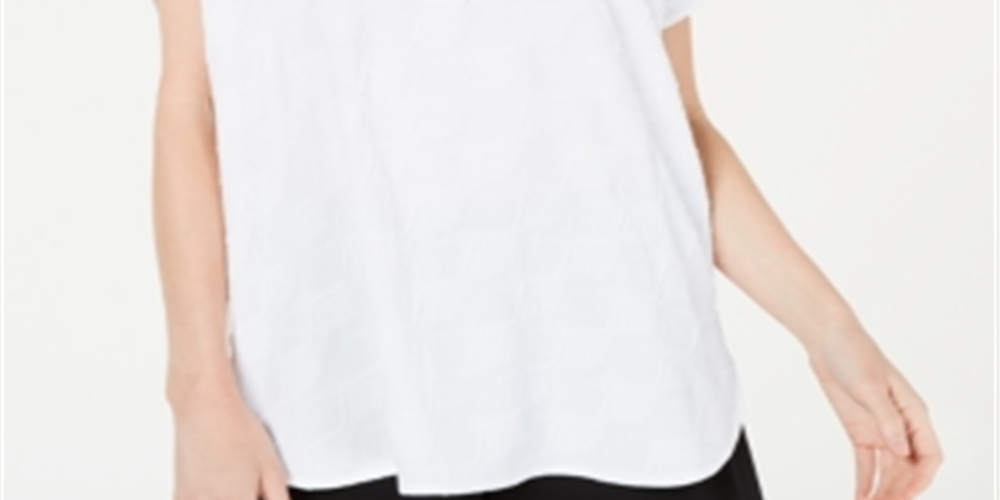 Blusa texturizada com decote em V feminina Alfani, branca, tamanho pequeno médio