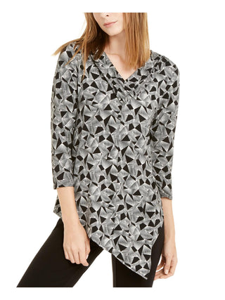 Blusa geométrica assimétrica feminina Alfani, preta, tamanho médio