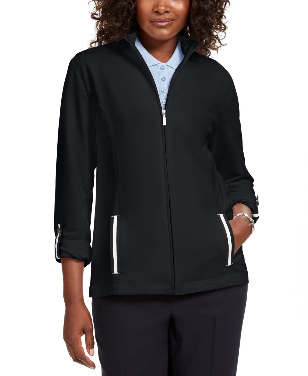 Jaqueta feminina Karen Scott Sport French Terry com acabamento em fita, preta, tamanho X-S