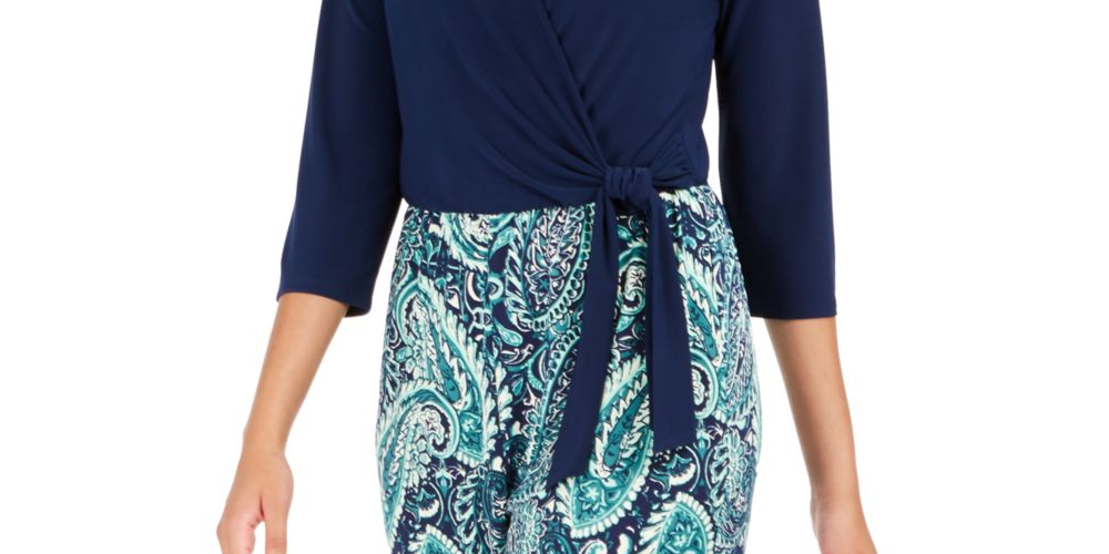 Terno feminino estampado NY Collection SurPetite Lice JumPetite tamanho azul marinho Petite XL