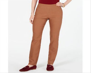 Charter Club Women's Cambridge Skinny Pull on Tummy Control Pants Brown Size 8
