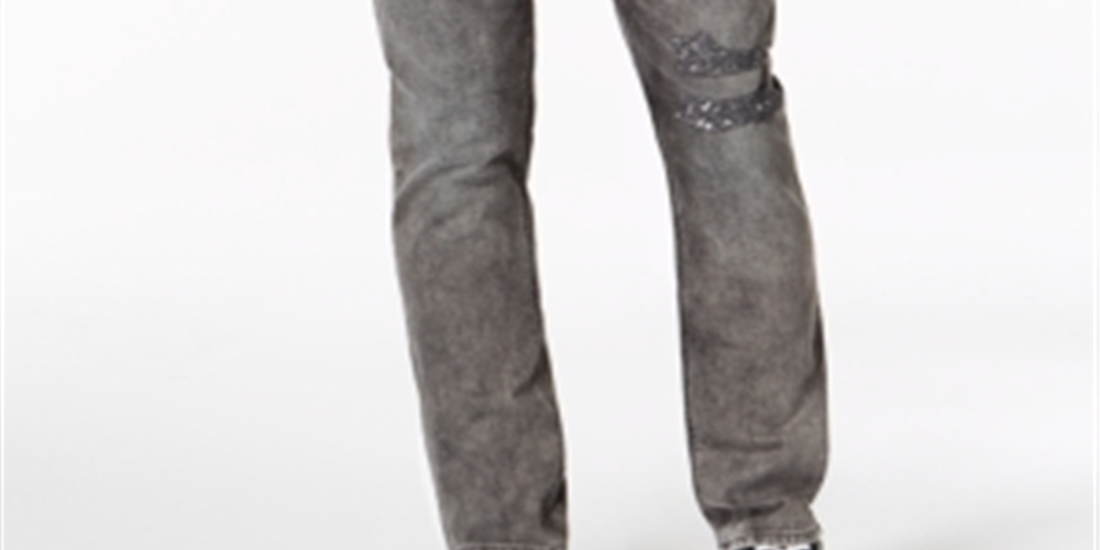 Calça jeans masculina American Rag Slim Fit Stretch rasgada, cinza, tamanho 32x32