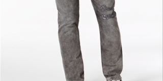 Calça jeans masculina American Rag Slim Fit Stretch rasgada, cinza, tamanho 32x32