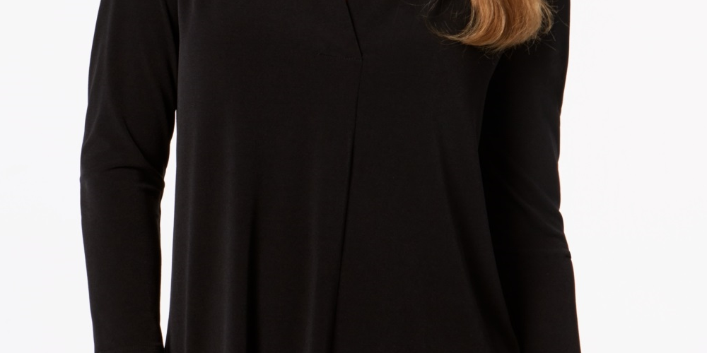 Top feminino Charter Club com manga 3/4, preto, tamanho pequeno