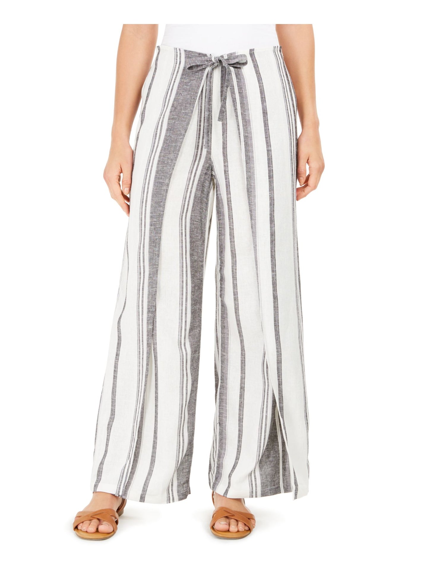 Calça feminina listrada com cintura elástica e perna larga, estilo &amp; co, preta, tamanho médio