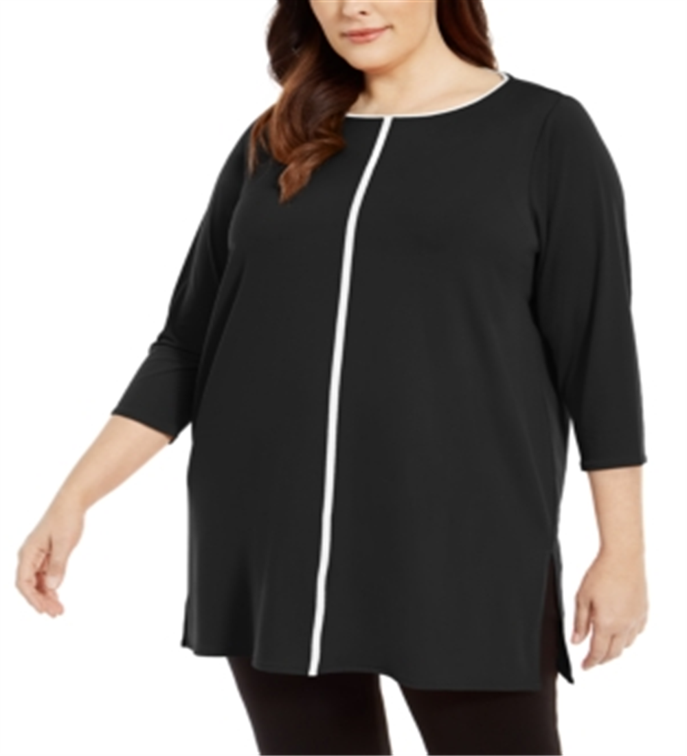 Túnica Alfani Feminina Plus com Listras Contrastantes, Preta, Tamanho 0X