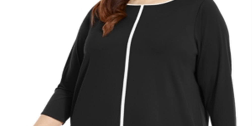 Túnica Alfani Feminina Plus com Listras Contrastantes, Preta, Tamanho 0X