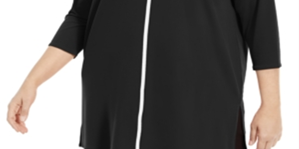 Túnica Alfani Feminina Plus com Listras Contrastantes, Preta, Tamanho 0X