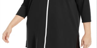 Túnica Alfani Feminina Plus com Listras Contrastantes, Preta, Tamanho 0X