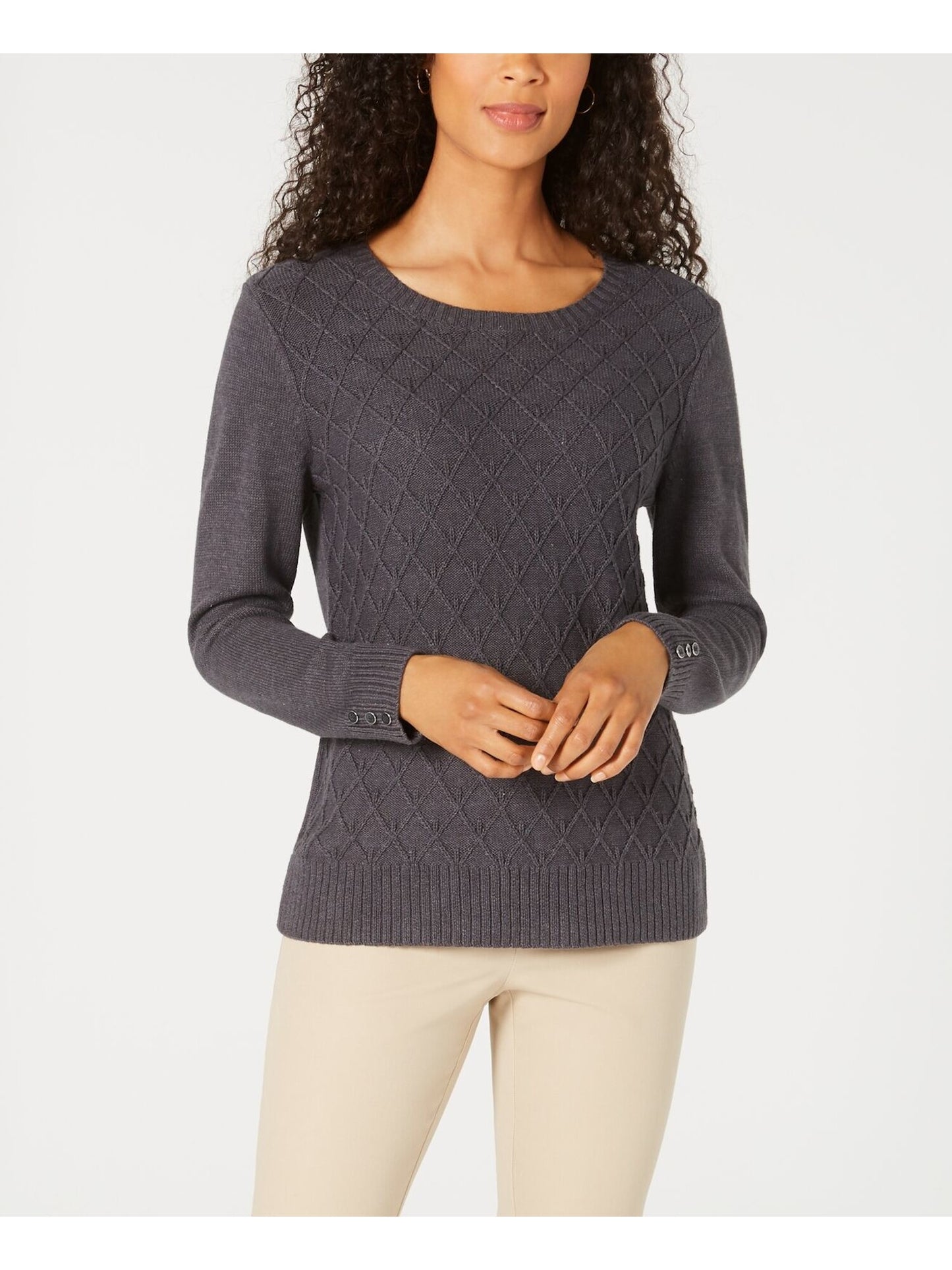 Karen Scott Suéter Feminino de Malha com Acabamento Canelado Cinza Tamanho XXG