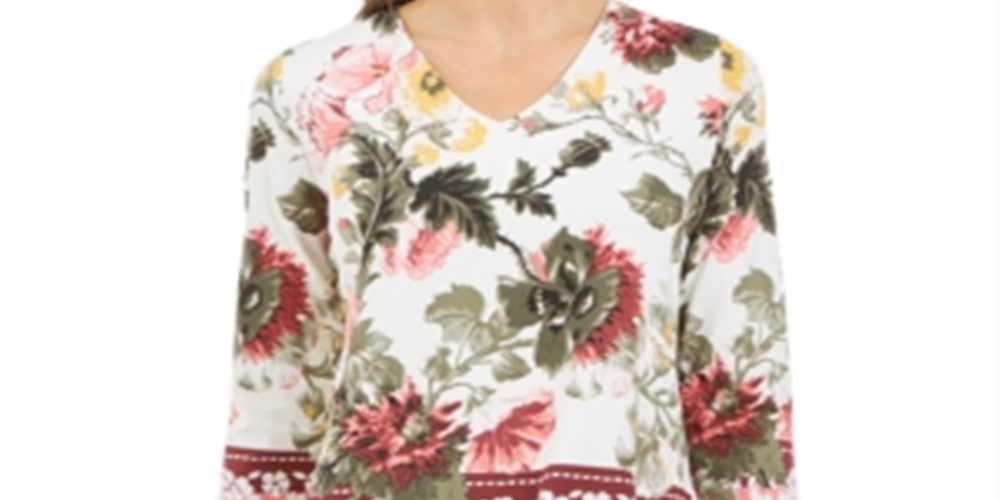 Blusa feminina com estampa floral Charter Club, branca, multifloral, tamanho pequeno GG