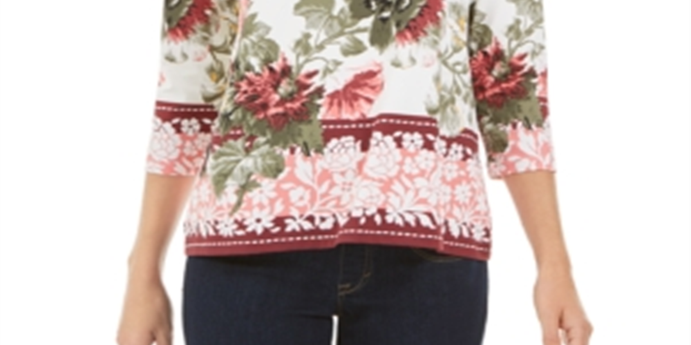 Blusa feminina com estampa floral Charter Club, branca, multifloral, tamanho pequeno GG
