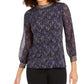 Blusa feminina Alfani com estampa e decote embelezado, preta, tamanho P