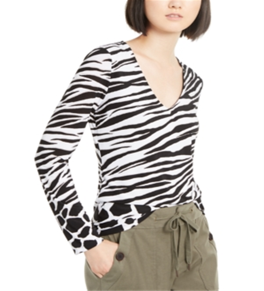 Blusa feminina com estampa de zebra da INC International Concepts, preta e branca, tamanho pequeno P