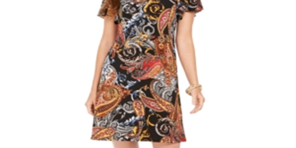 Vestido feminino Msk com decote em V e mangas curtas, tamanho M, canário/vários