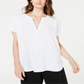 Blusa texturizada com decote em V feminina Alfani, branca, tamanho pequeno e pequeno