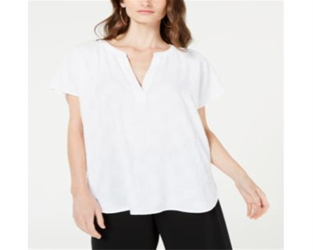 Blusa texturizada com decote em V feminina Alfani, branca, tamanho pequeno e pequeno