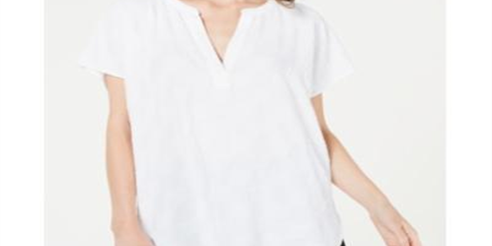 Blusa texturizada com decote em V feminina Alfani, branca, tamanho pequeno e pequeno