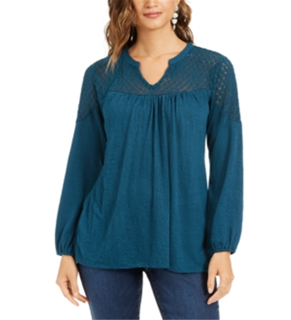 Blusa de renda feminina Style &amp; Co, verde, tamanho pequeno, L