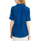 Blusa feminina Alfani com gola frontal drapeada, azul, tamanho pequeno, extragrande